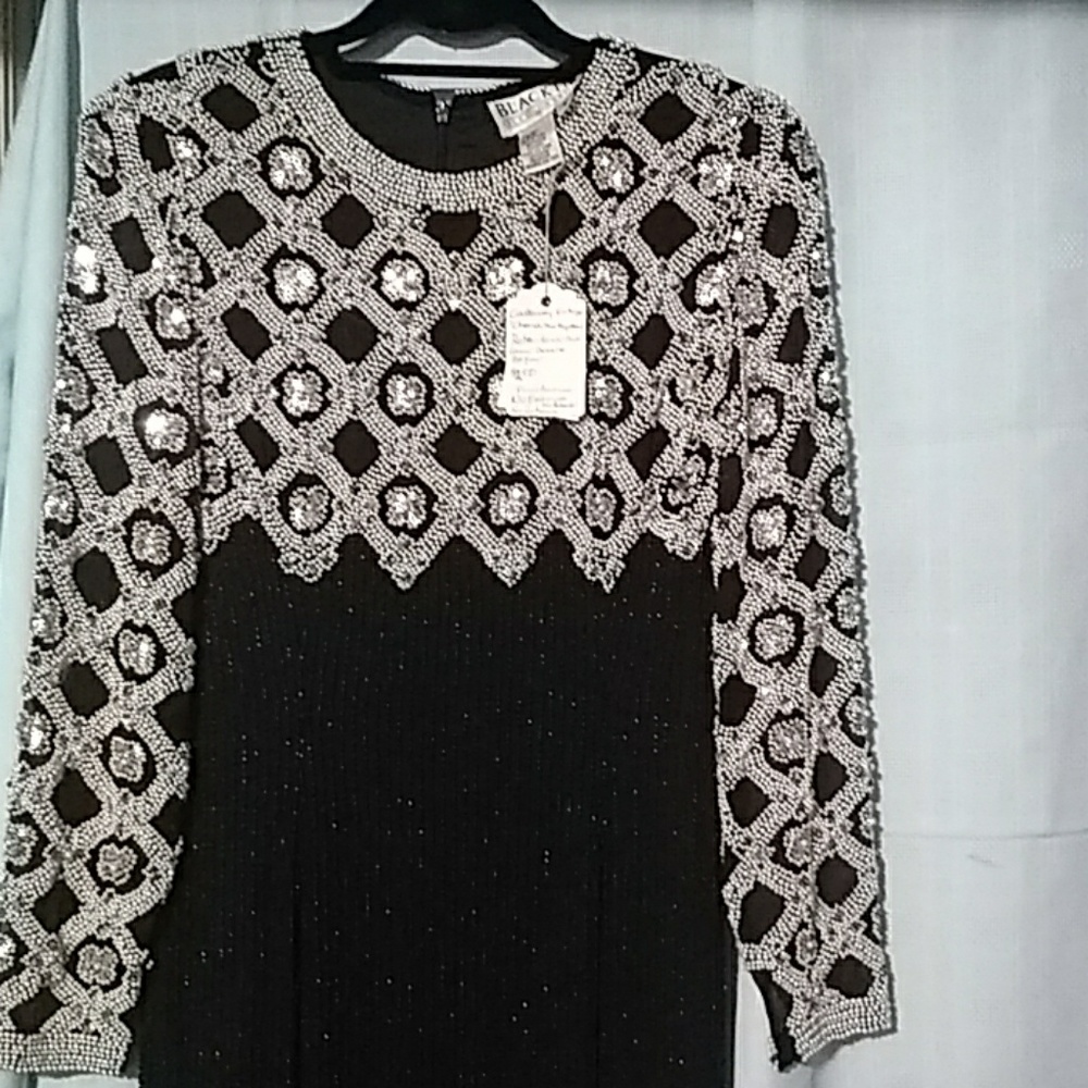 Oleg casini gown vintage black white beaded - Picture 2 of 5